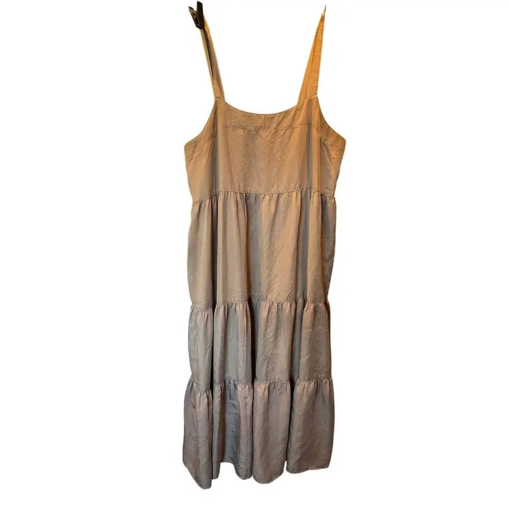 The Drop Taupe Tiered Maxi Dress Women’s Large Sleeveless Cotton Blend